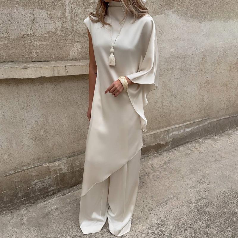 2025 Fall Women's Solid Color Semi-High Neck Asymmetric Hem Loose Bodycon Dress