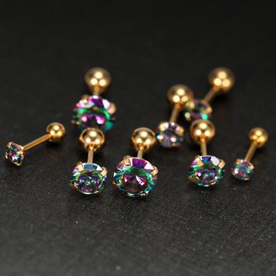 1PC Small Ear Studs Earrings Cartilage Earrings Colorful Shiny Zircon Titanium Steel Anti-allergic Fashion Jewelry Women