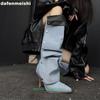 Button Stitching Pleated Women Boots 2025 Summer New Thin Heel Knee High Boots Women's Pointed Turned-Over Edge Boots