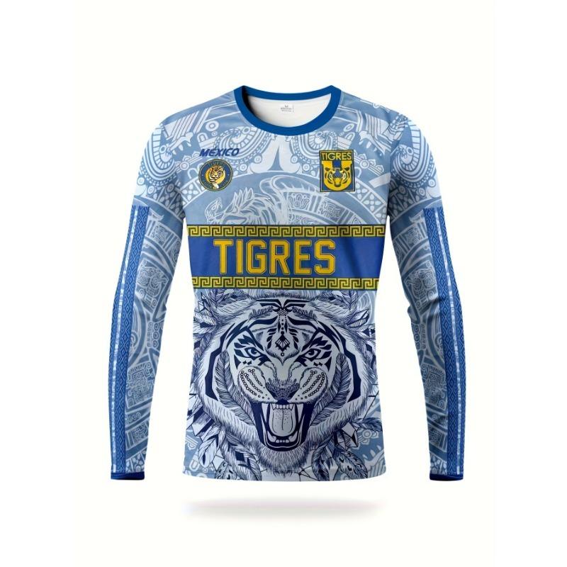 

Mens Tiger Mexico Football Jersey Long Sleeve with Tiger Stripes and Aztec Design Great for Soccer Matches and Special Fan Gifts L