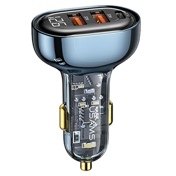 USAMS Car Charger 2xUSB+1xUSB-C 80WFast Charge Blue CC159CC02 (US-CC159)