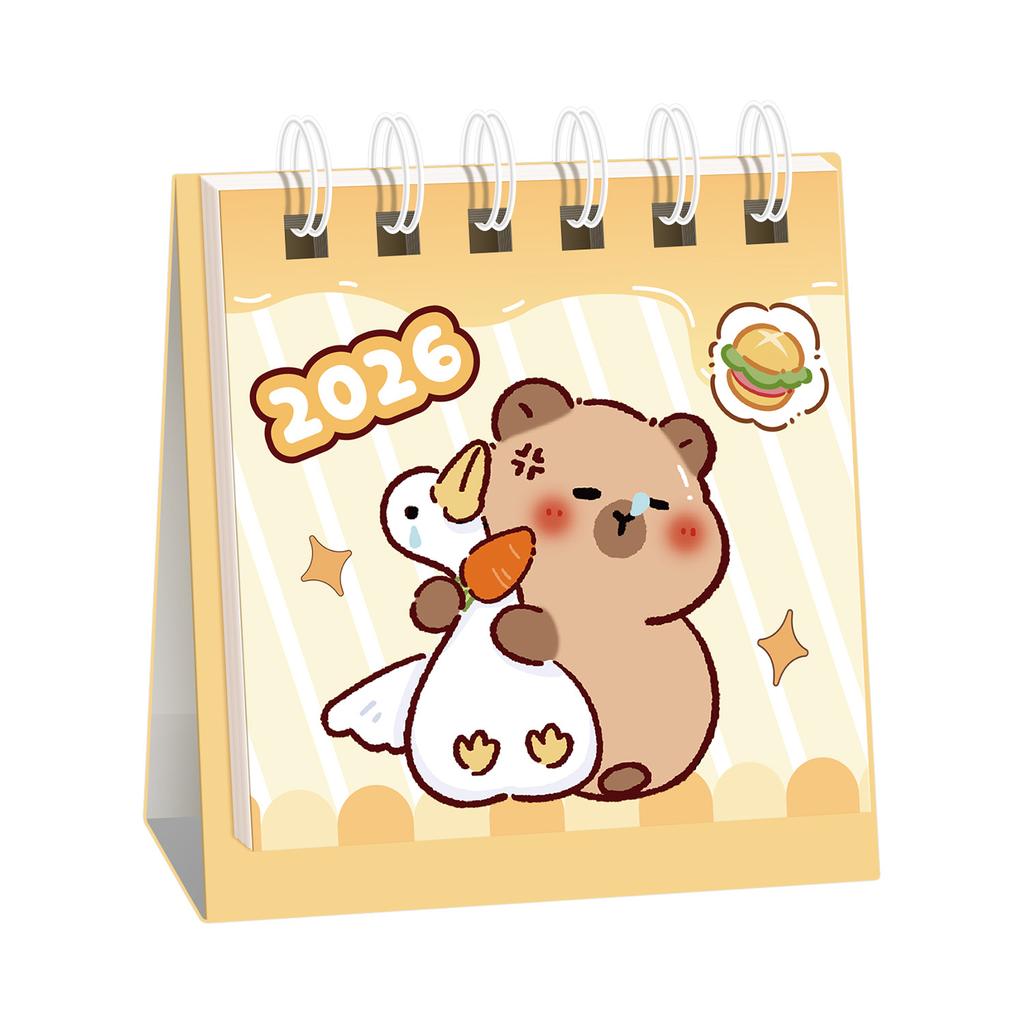 2026 Kalender Kapibara Cartoon Tischkalender Niedlicher Mini-Kalender Studentenbüro Desktop-Kalender