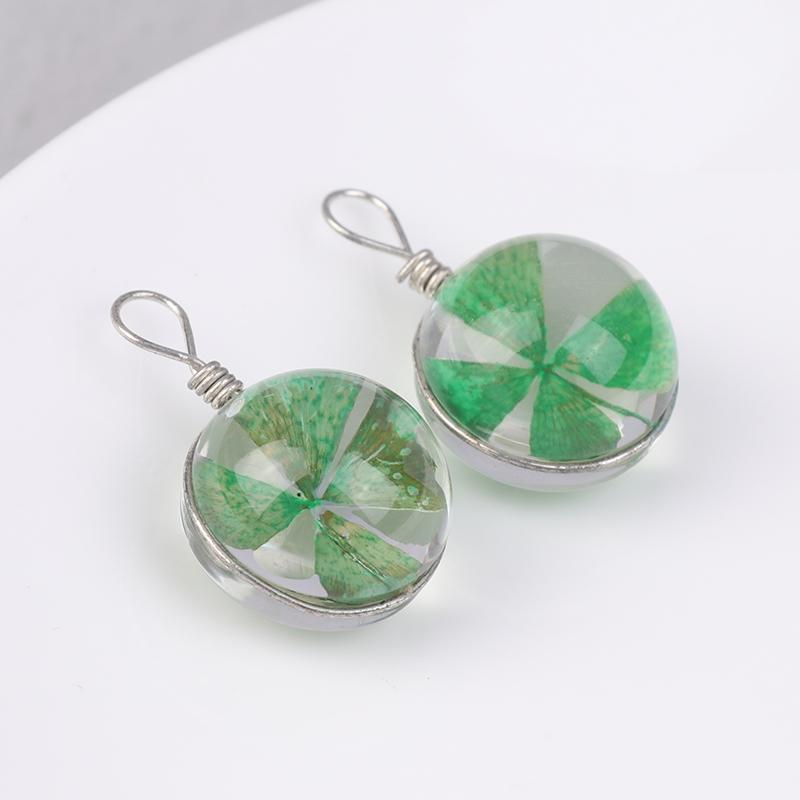 

2 шт. подвеска в виде четырех листьев, сухоцвет, прессованное стекло, подвеска для самостоятельного изготовления ожерелья, браслета, брелока as the picture