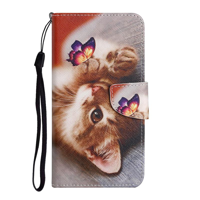 Cute Flower Cat Painted Leather Flip Case For iPhone 6 6S 7 8 X XR XS Max 11 Pro Wallet Card Holder Book Cover Etui