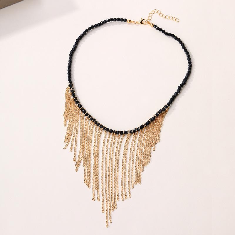 Tassel Necklace - European & American Cross-border Jewelry with Exaggerated Pendant, Niche Rice Bead, Clavicle Chain for Women