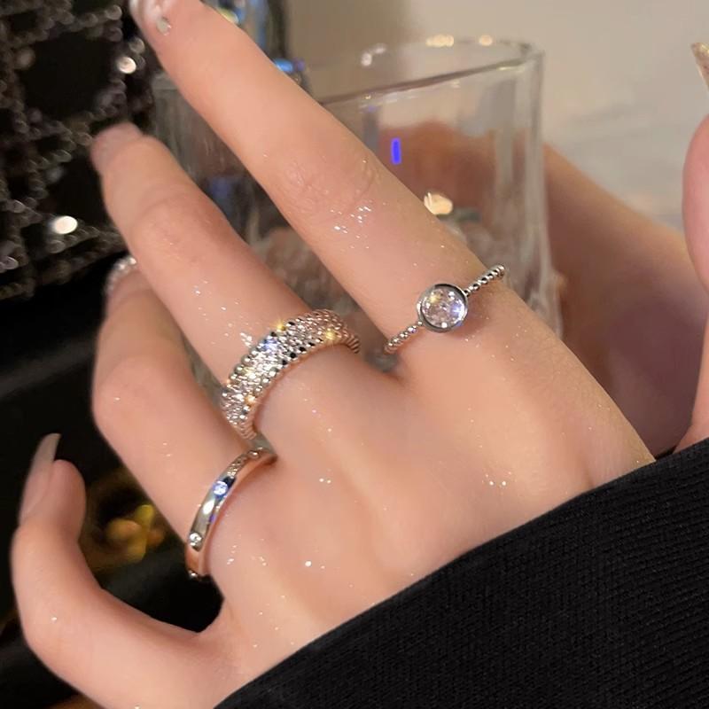 3PCS Fashion Luxury Zircon Rings for Women Men Simple Elegant Adjustable Opening Wedding Ring Set Party Jewelry Gifts