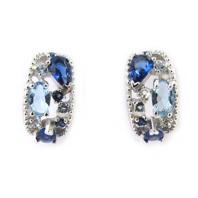 [M5558] - Silberne blaue Halbcreolen 'Sissi' (12x8 mm)