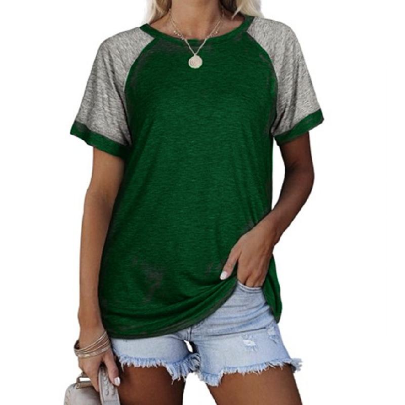 2026 Spring/Summer New Round Neck Color Block Short Sleeve Women's T-Shirt Top