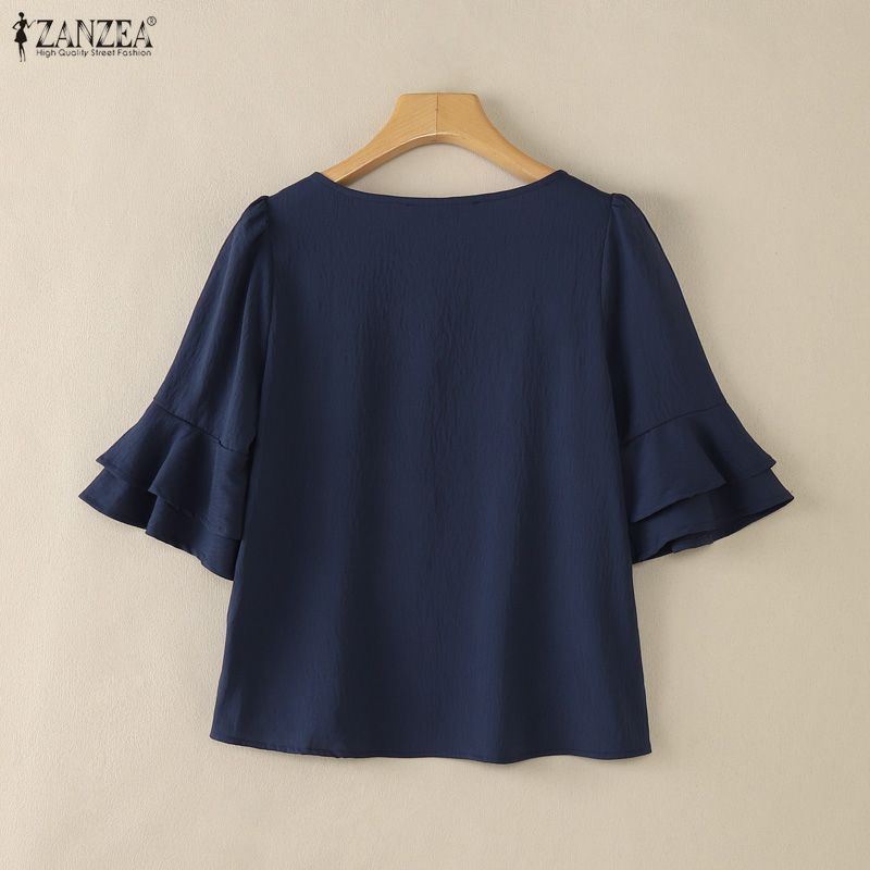 ZANZEA Blusa Elegante Casual da Donna con Scollo Quadrato, Maniche a Svasatura Ampie e Vestibilità Larga