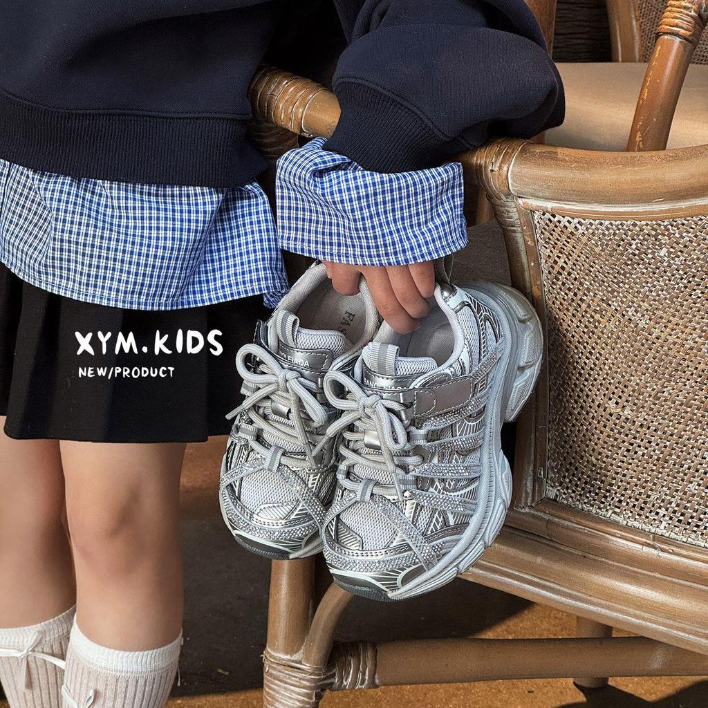 Spring 2026 Kids' Korean-Style Rhinestone Mesh Breathable Sneakers