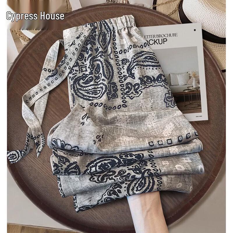 Women s Flowy Retro High-Waist Wide-Leg Casual Pants M