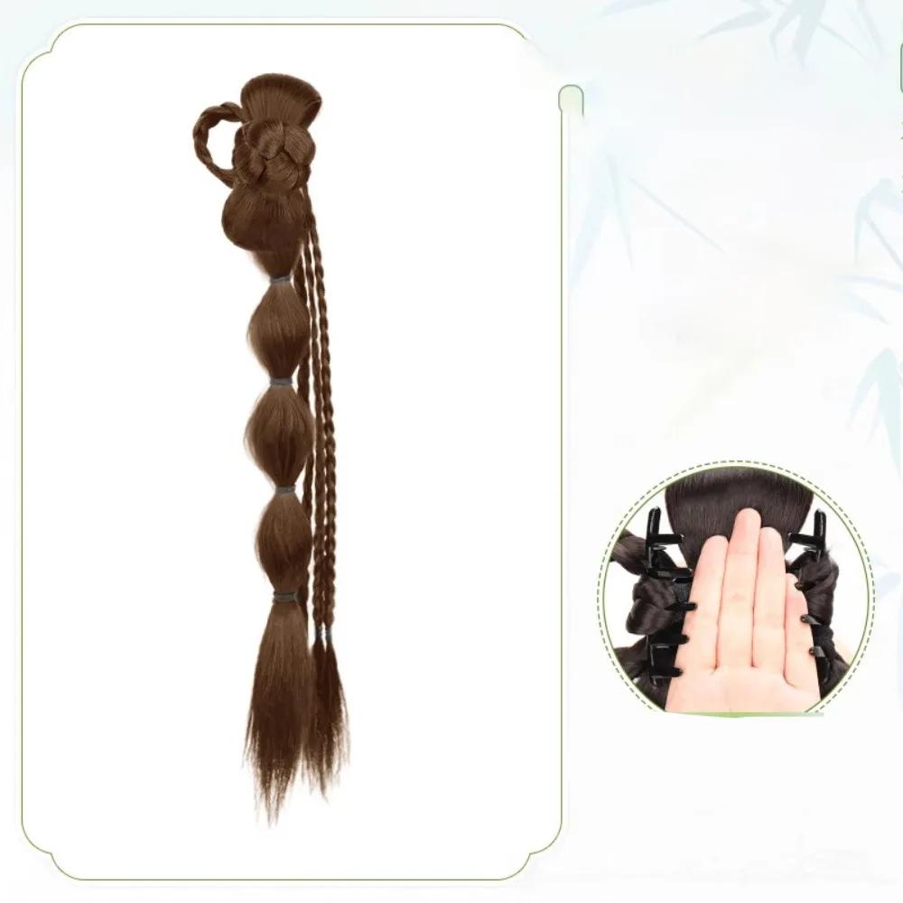 Synthetic Ponytail Bubble Braid Wig Hanfu Cheongsam Side-tie Ball Head Clip-on Twisted Braids Extension Simulated Flower Bud