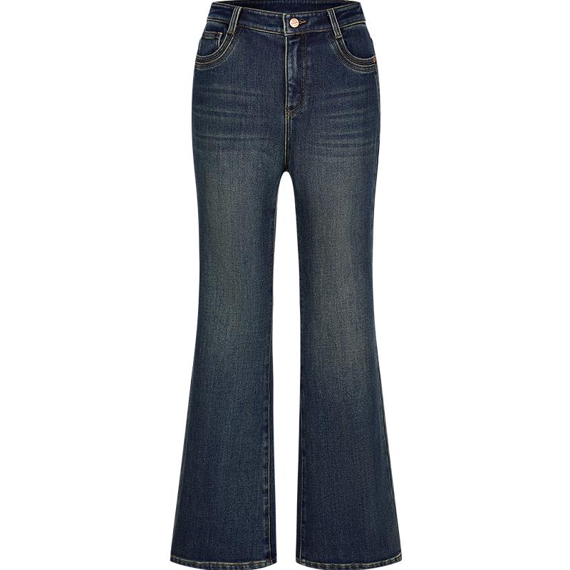 

JIUZI Annacoco Women s Retro Fleece-lined Flared Denim Jeans 2XL