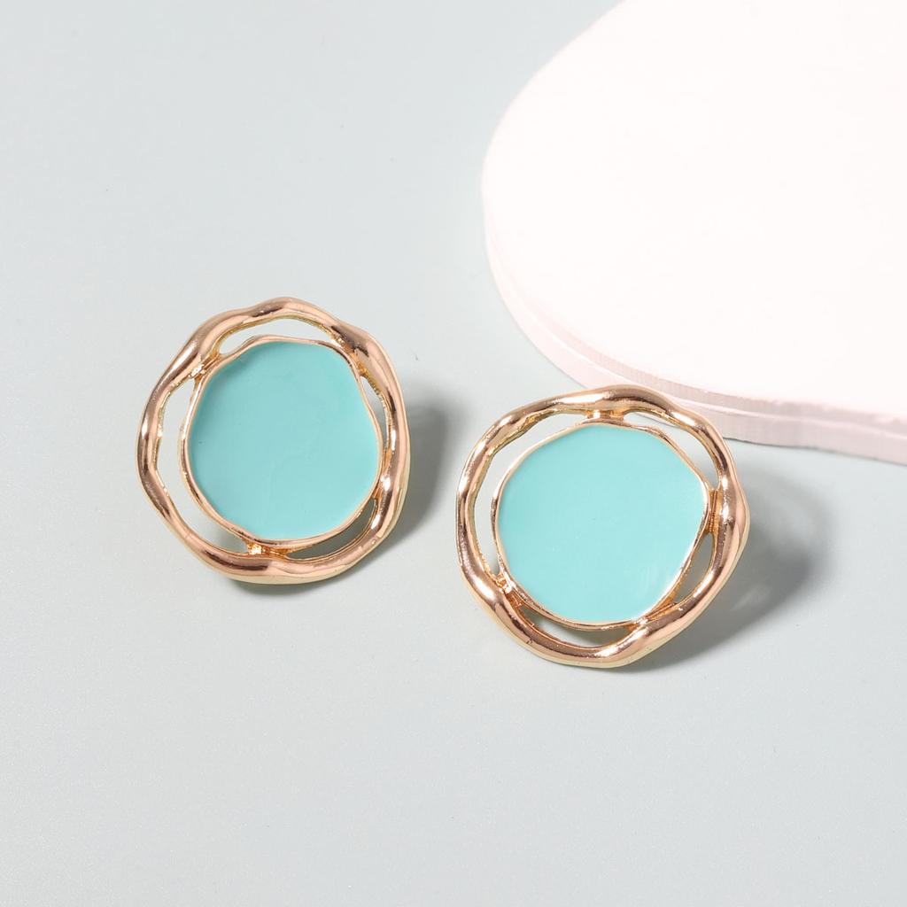 Niche creative design sense dopamine multi-color irregular geometric circular alloy oil drip beautiful women's earrings