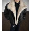 Men's Winter Thickened PU Leather Cotton Jacket with Fur and Stand Collar