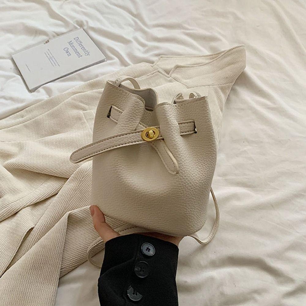 Jednoduchá jednobarevná PU kožená taška kbelík kabelka mini crossbody taška velkokapacitní nákupní taška přes rameno