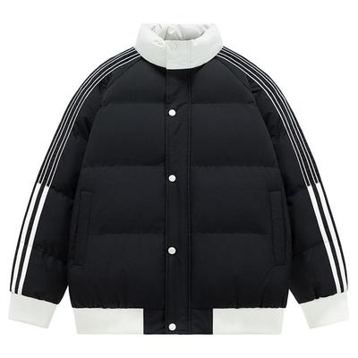 Three Bars Contrasting Color Cotton-padded Clothes for Men and Women, Winter New Thickened Warm Stand-up Collar Windproof Cotton Jacket