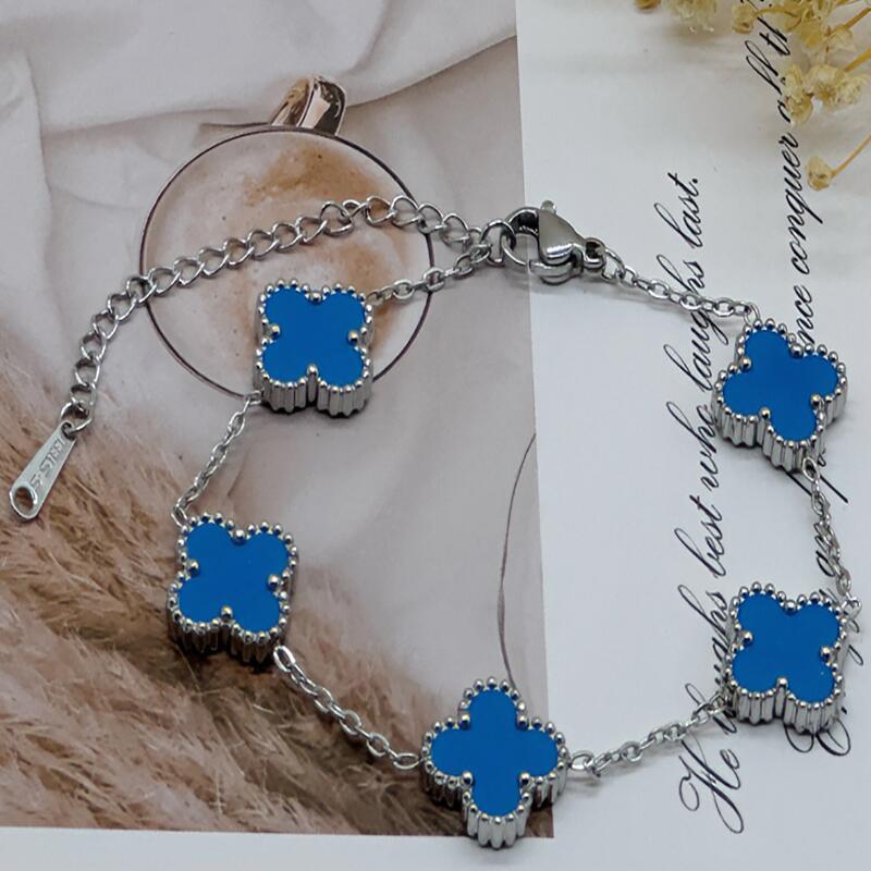 

Браслет из пяти цветков с четырьмя листочками клевера, высотой 15 мм, двухсторонний браслет из ракушек 18 карат без потери цвета 18K