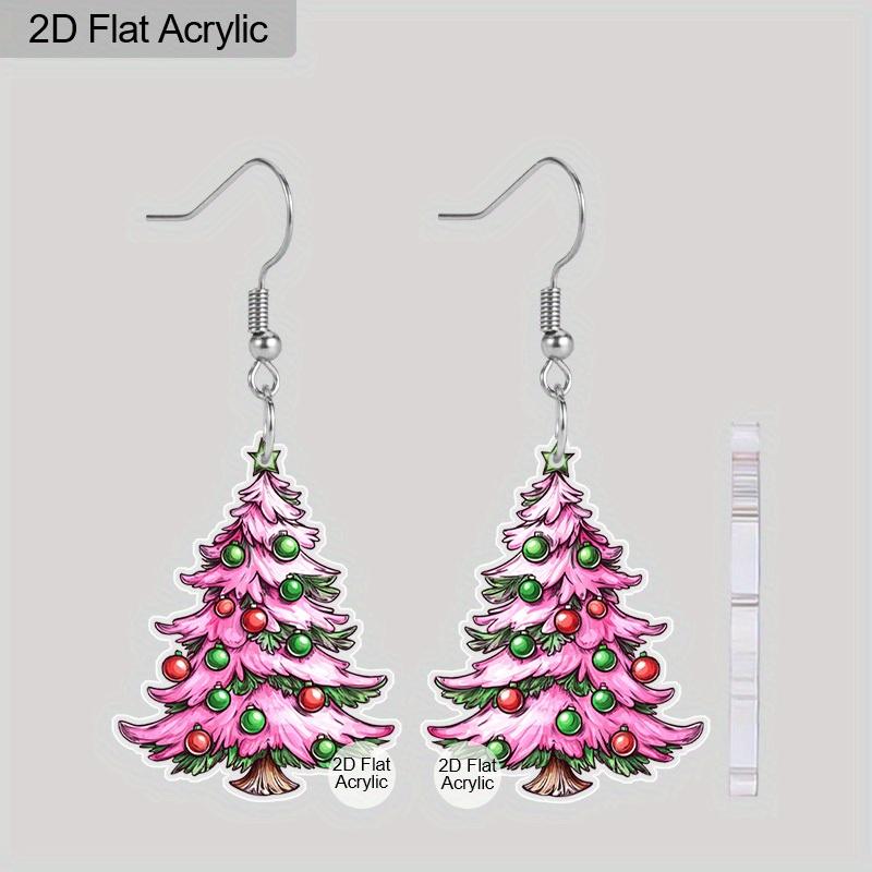 2D Flat Pink Christmas Tree Acrylic Earrings Women's Fashion Jewelry Unique Earrings Party Jewelry Christmas Earrings Christmas Gifts