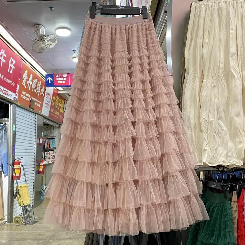 Женская весенне-осенняя сетчатая юбка с высокой талией, стройнящая, А-силуэта, с драпировкой, плиссированная юбка M
