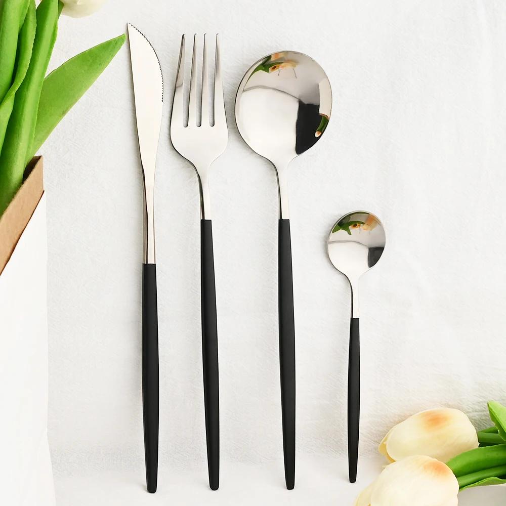 16pcs Mirror Pink Gold Flatware Stainless Steel Cutlery Set Knife Coffee Spoon Fork Dinnerware Set Western Kitchen Tableware