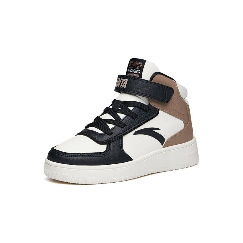 Anta Lightweight Durable Non-Slip High-Top Skate Shoes Kids Sneakers White Black Brown A33038010H-8
