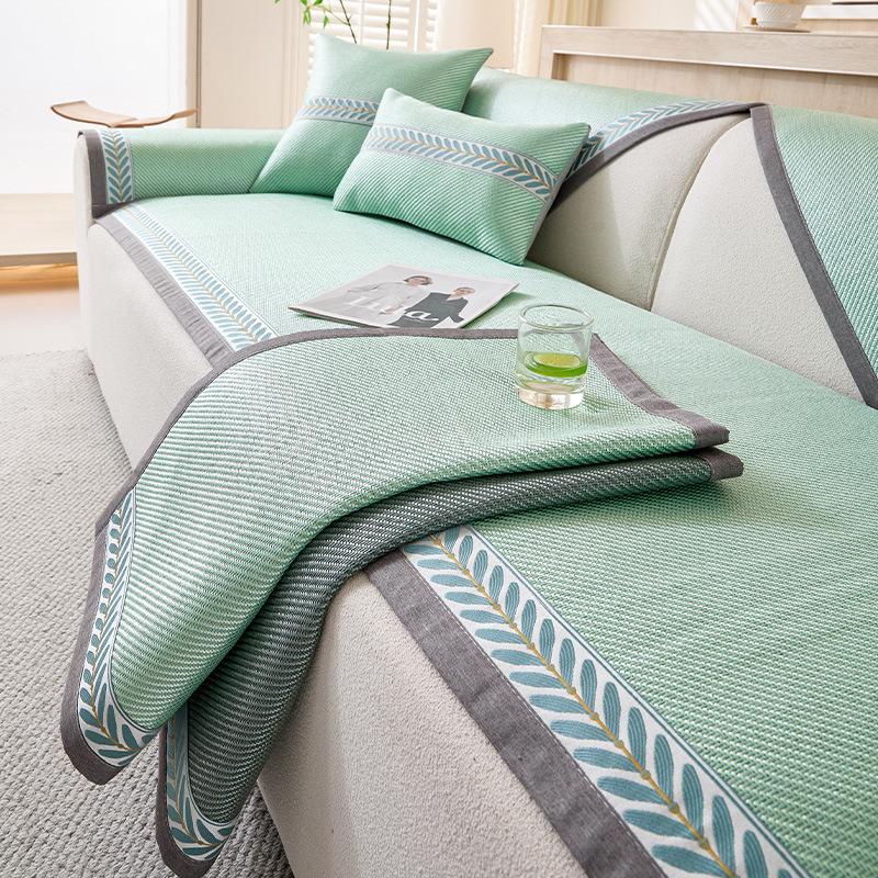 Sofa Cushion, Summer Ice Rattan Mat, Simple Non-Slip Sofa Cover Towel, Summer Ice Silk Straight Row Sofa Seat Cushion