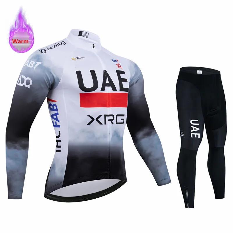 

2026 Uae Team Winter Fleece Long Sleeve Cycling Jersey Set Mountian Bicycle Clothes Wear Ropa Ciclismo Racing Bike Jersey Suit 5XL