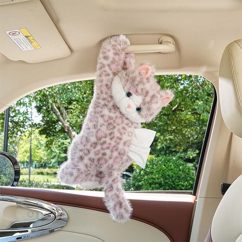 Cute Cat Plush Cartoon Hanging Tissue Box For Car And Home Use
