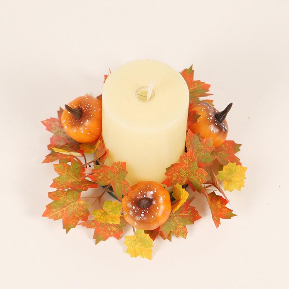 Artificial Candle Holder Rings With Maple Leaf Pumpkin Berry Lightweight Silk Fabric Artificial Garland For Thanksgiving Halloween Decoration