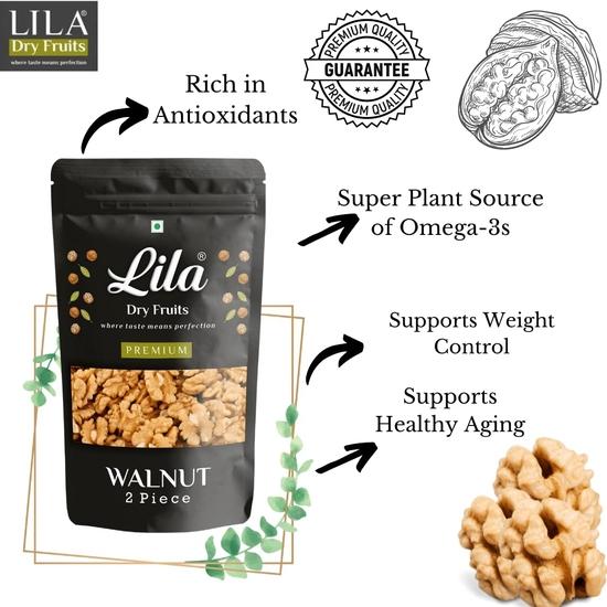 LILA DRY FRUITS Walnuts 200 Grams | Premium Whole & Natural Walnut | Akrot Giri Rich In Iron and Protein | (Grade 2PC)