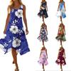 Sleeveless Floral Print Midi Dress for Women Casual Round Neck Irregular Hem Summer Beach Dress Lightweight Loose Fit Dress