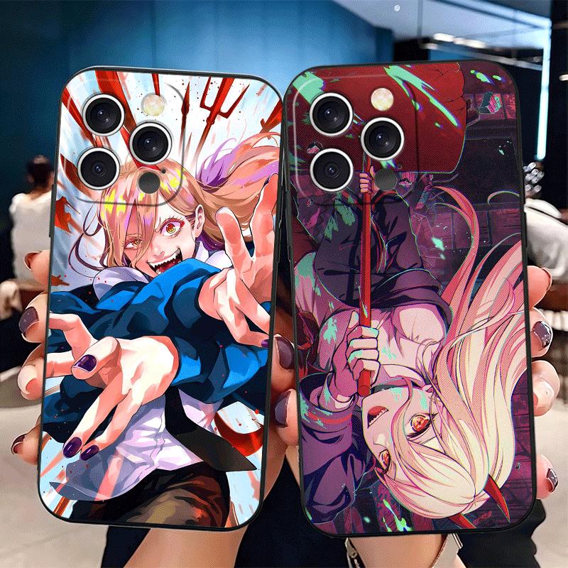 Anime Character Power CSM Soft Phone Case for iPhone 16 16E 17 Air 15 Pro Max 14 Plus 13 Mini 11 12 7 Black Cover Back Shell