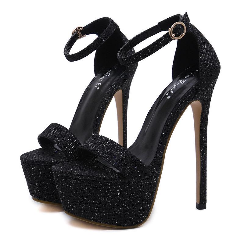 

Женские водонепроницаемые блестящие босоножки на высокой платформе, размер 46 46 чёрный