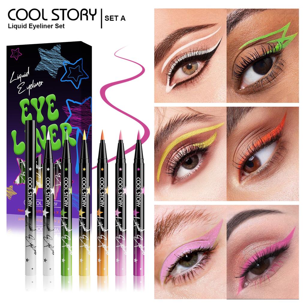6 Colors Set Glitter & Shimmer Eyeliner Stick Pack - Long-Wearing Blue Tone Eyeliner Pencil with Smooth Application - Versatile
