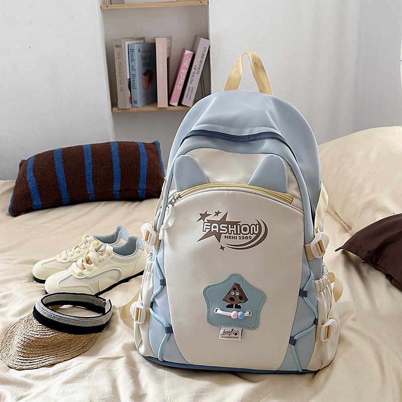 Contrast Color Backpack Women's College Style Lightweight Backpack Cartoon Student Schoolbag