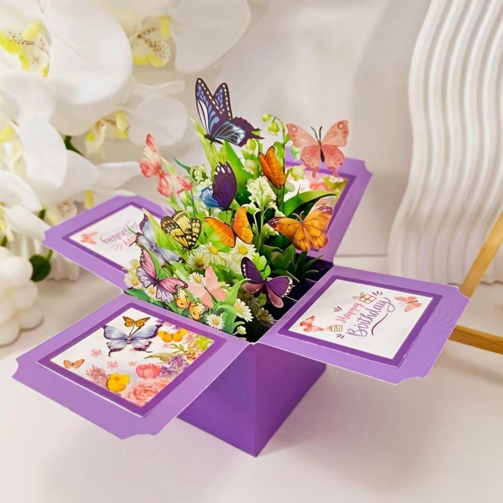 3D Patterns 3D Pop Up Greeting Card Paper Purple Butterfly Gift Box  Home Ornaments
