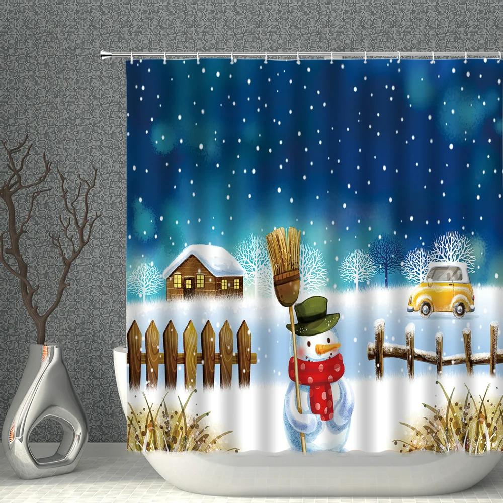 Waterproof Bathroom Shower Curtain Elk Christmas Santa Claus Fairy Snow Night Printed Bath Washable Quick Dry Wrinkle Decoratio