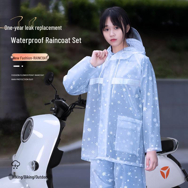 Women's Long Raincoat & Pants Set - Stormproof, Waterproof, Split Style for Electric Vehicles