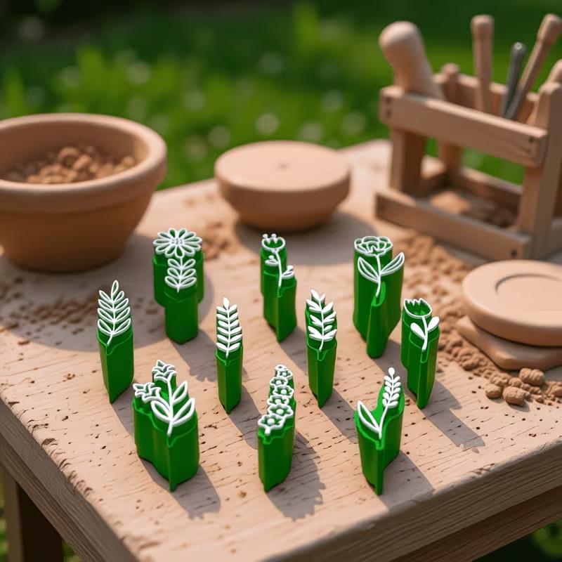Flower Leaf Design Clay Stamp Molding Kit 10PCS Lightweight Plastic Tools for Handmade Brooch Badge Making