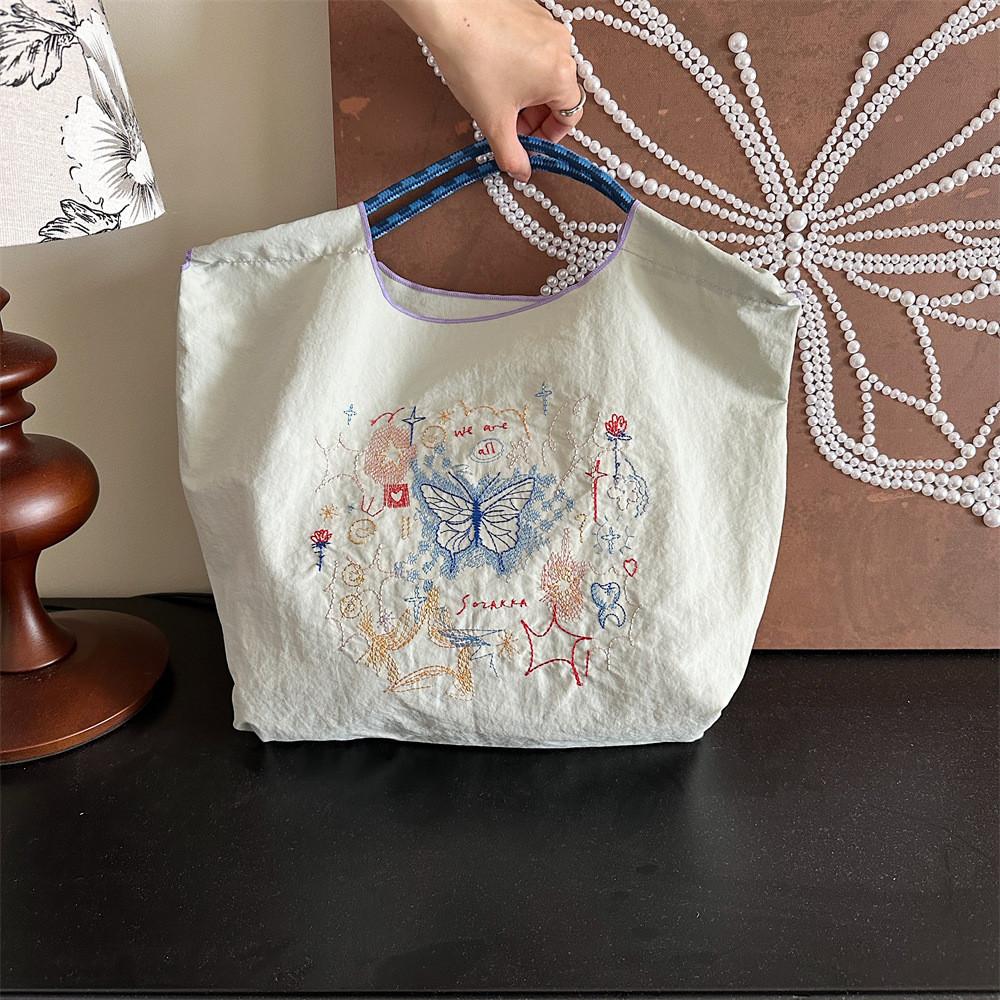 Trendy Korean Style Embroidered Tote Bag For Women And Students Casual Shopping Bag