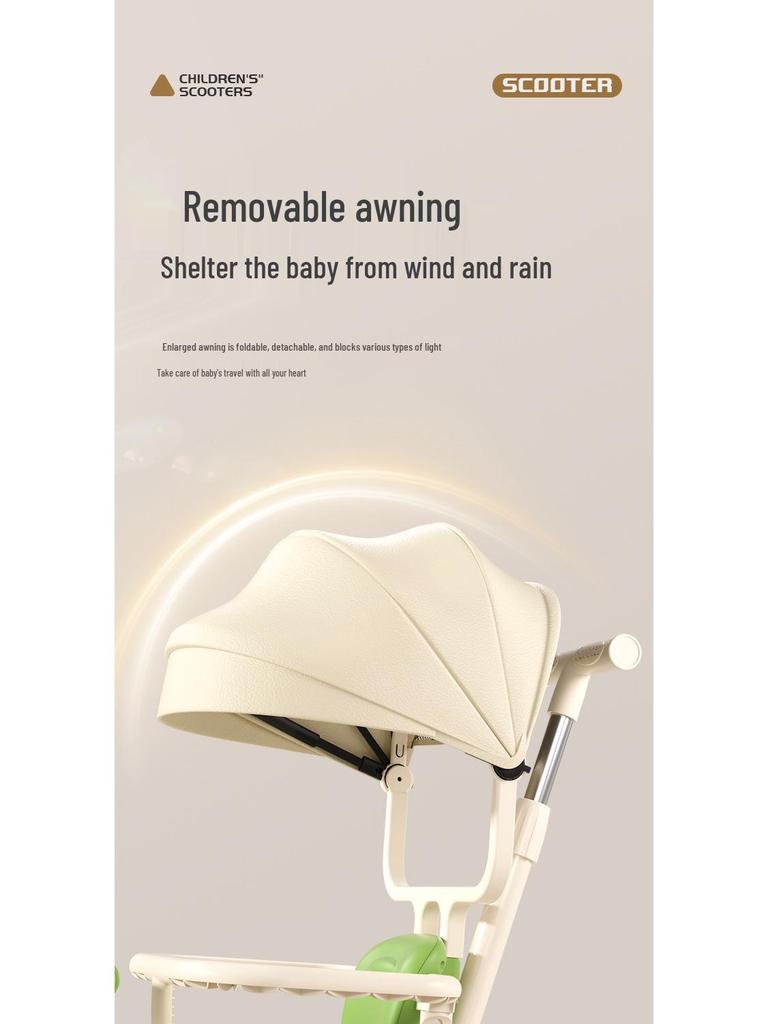 Kids' Tricycle Stroller with Pedal Car, Balance Bike, Music, and Lights for Ages 1-5