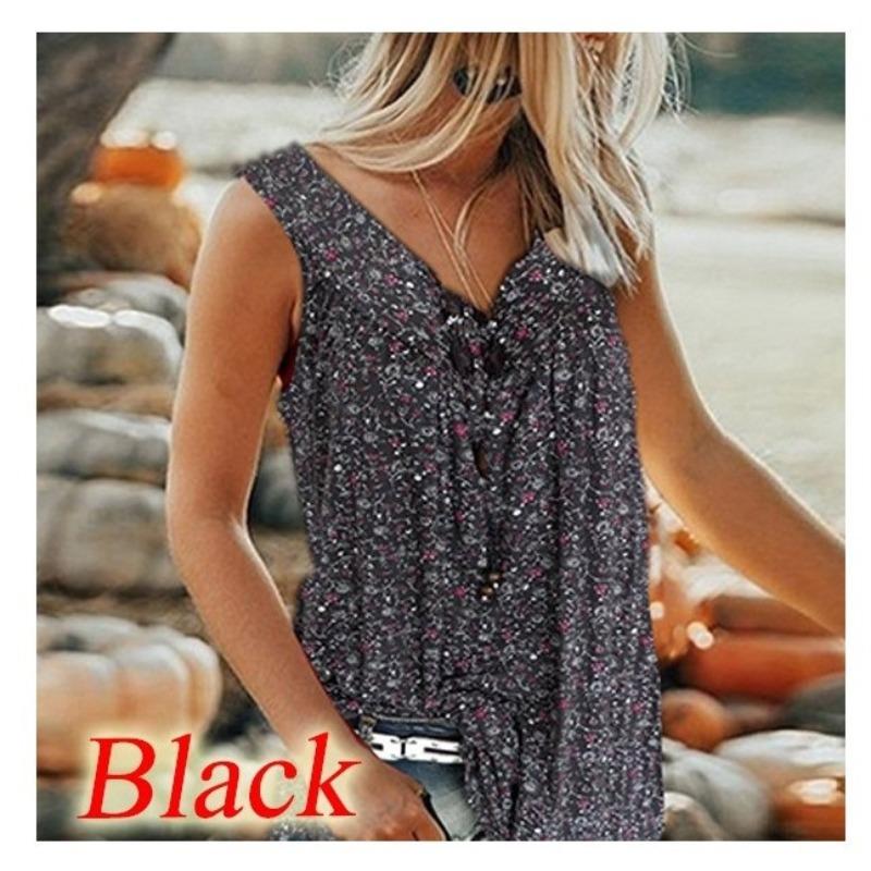 BITCED Women's Fashion Casual Solid Color Print Sleeveless V Neck Blouses & Shirts