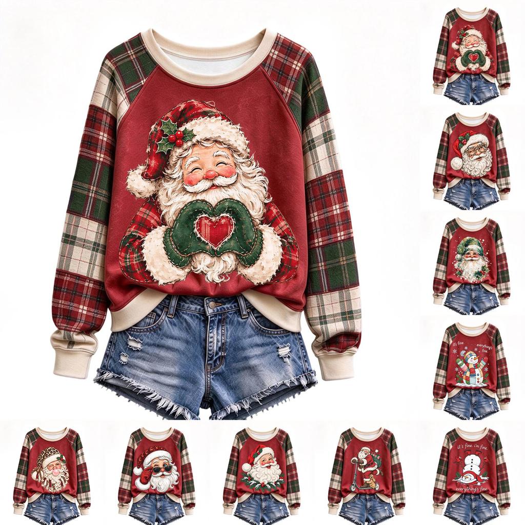 Women's Christmas Print Long Sleeve Sweatshirt Casual Holiday Pullover