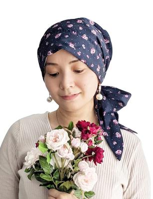 KISS MY LIFE Women's Anti-Cancer Drug Use Medical Hat, Petit Antique Flower Turban (Pearl Navy) (kml100123b)