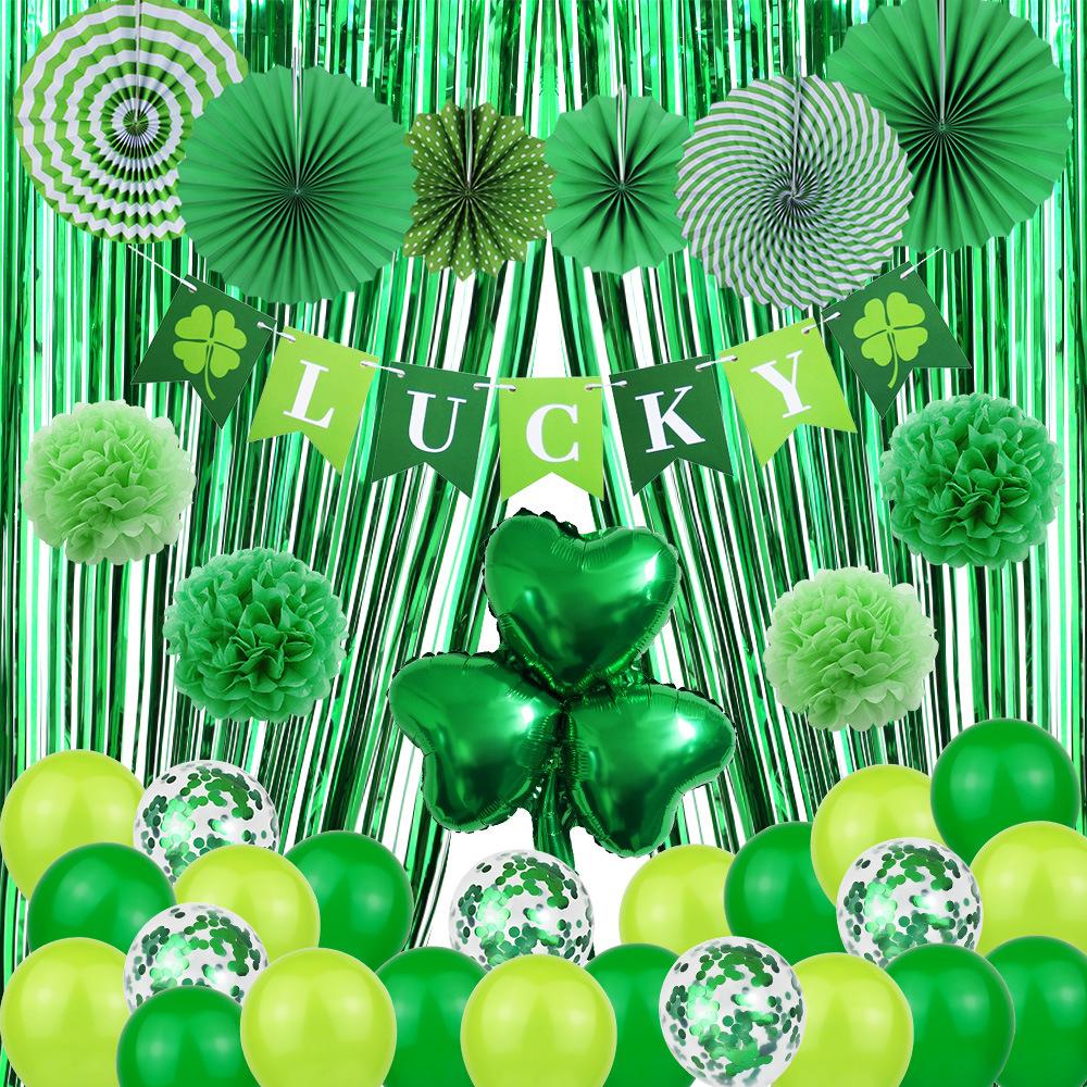 St. Patrick'S Day Party Set, Irish Beer Festival Balloon Decoration Lucky Alphabet Flag Clover