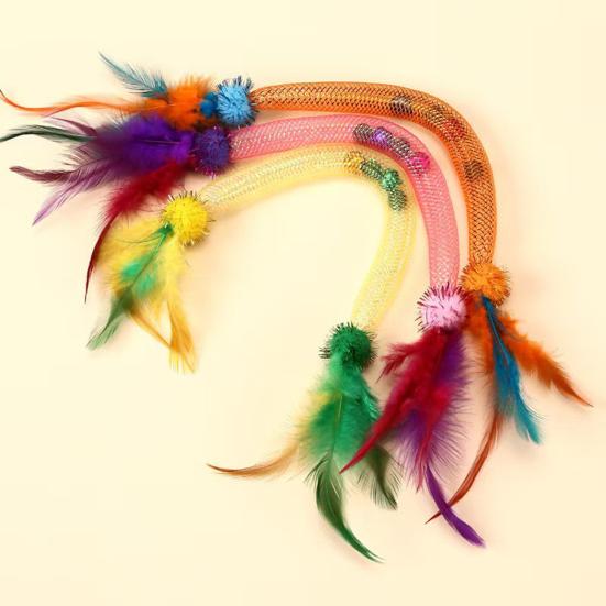 Cat Teaser Spring Toy with Bell Interactive Stretchable Spring Tube Cat Feather Toy for Indoor Cats Kittens Exercise Chewing Swatting Biting