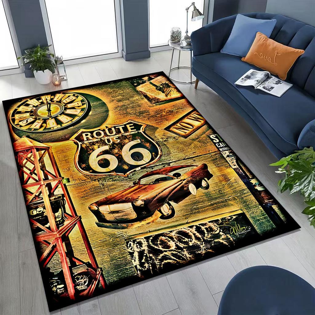 3D Retro Route 66 America Historic Mother Road Rug for Bedroom Living Room Sofa Home Doormat Decor,Larger Kid Non-slip Floor Mat
