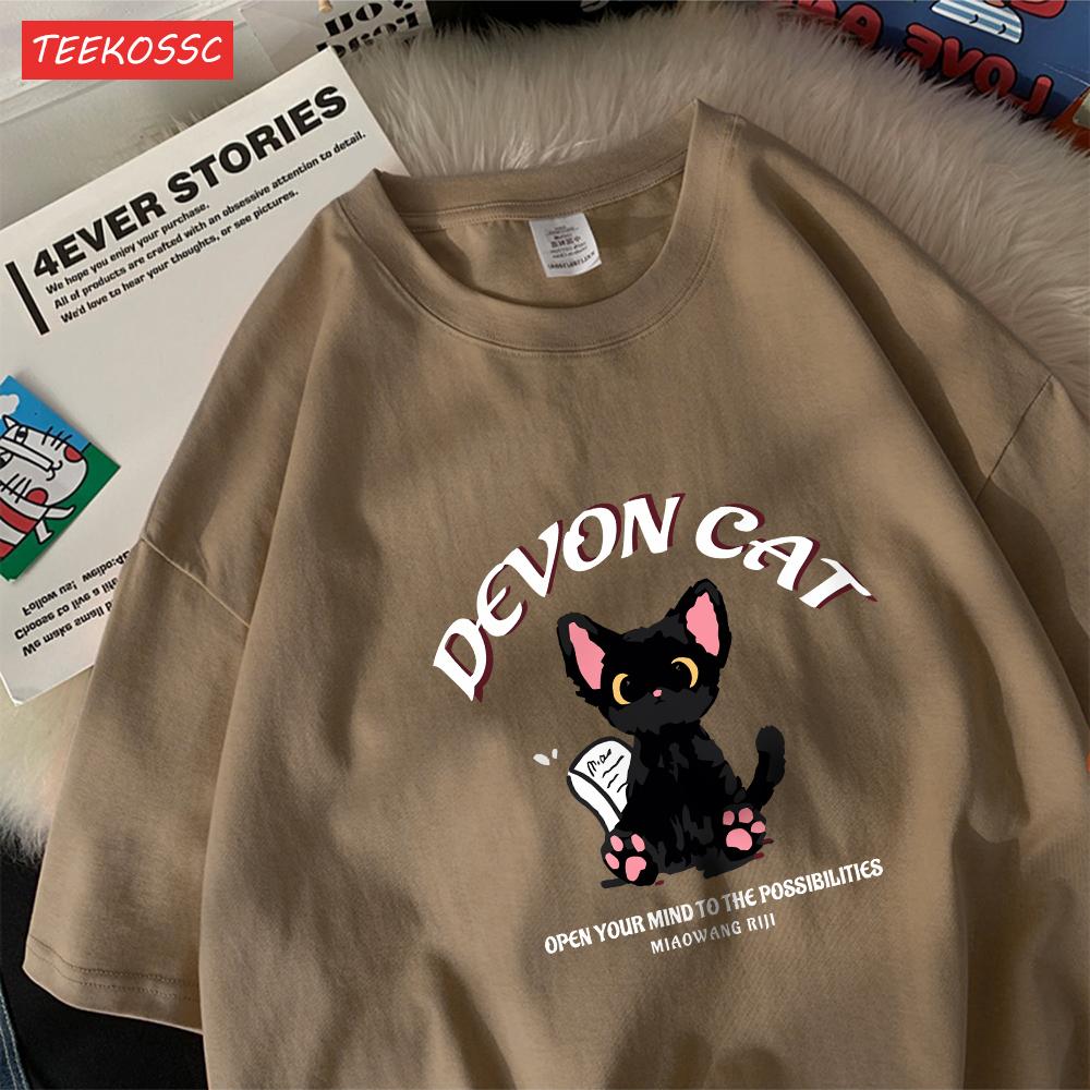 

A Cut Devon Catcotton Women T-Shirts Cartoons Printed T Shirts Soft Oversized O-Neck Short Sleeve Tops Summer Casual Clothes S