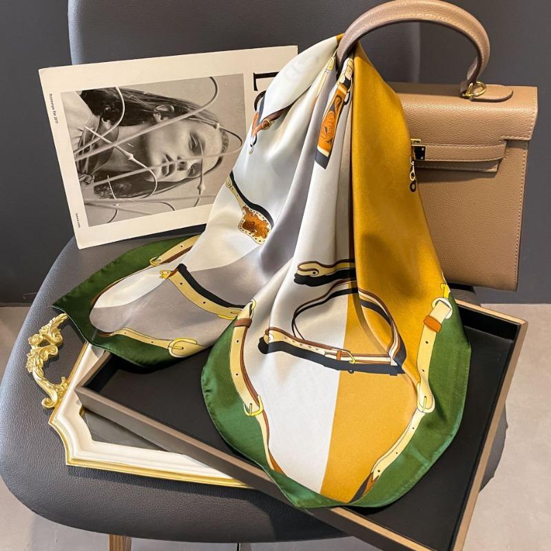 Luxury Brand  Silk Square Scarf Women Cat Neck Hair Tie Band Beach Hijab Kerchief Head Headbands Bandana Female Foulard 70cm